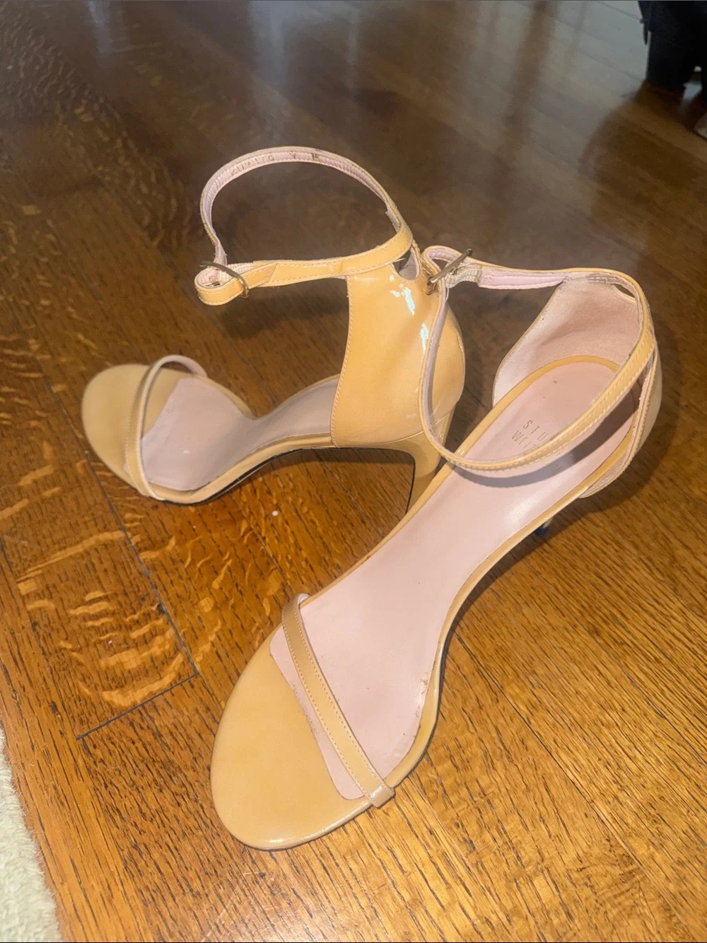 Stuart Weitzman Nude/Tan Minimalist Ankle-Strap Heels